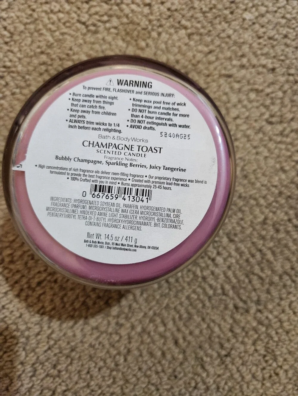 Bath & Body Works Champagne Toast Candle - Mauve and White Accents